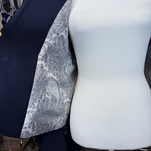 Mercer Madison Navy Blue Textured Blazer Jacket Single Gold Button Lined Small - Picture 8 of 10